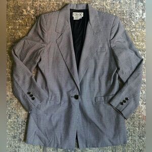 Vintage Plaid Black and White Blazer Gold Rimmed Buttons 80s Size 10